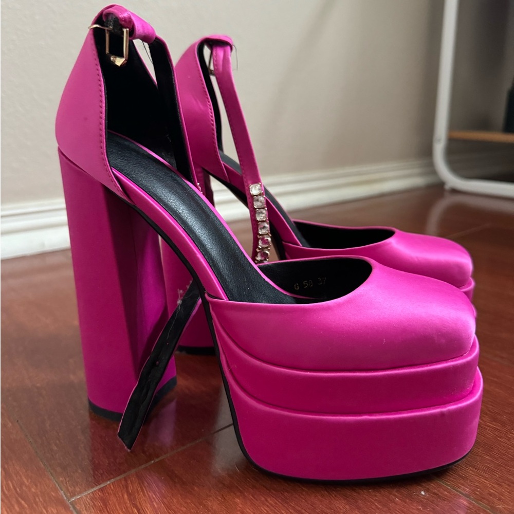Hot pink platform heels